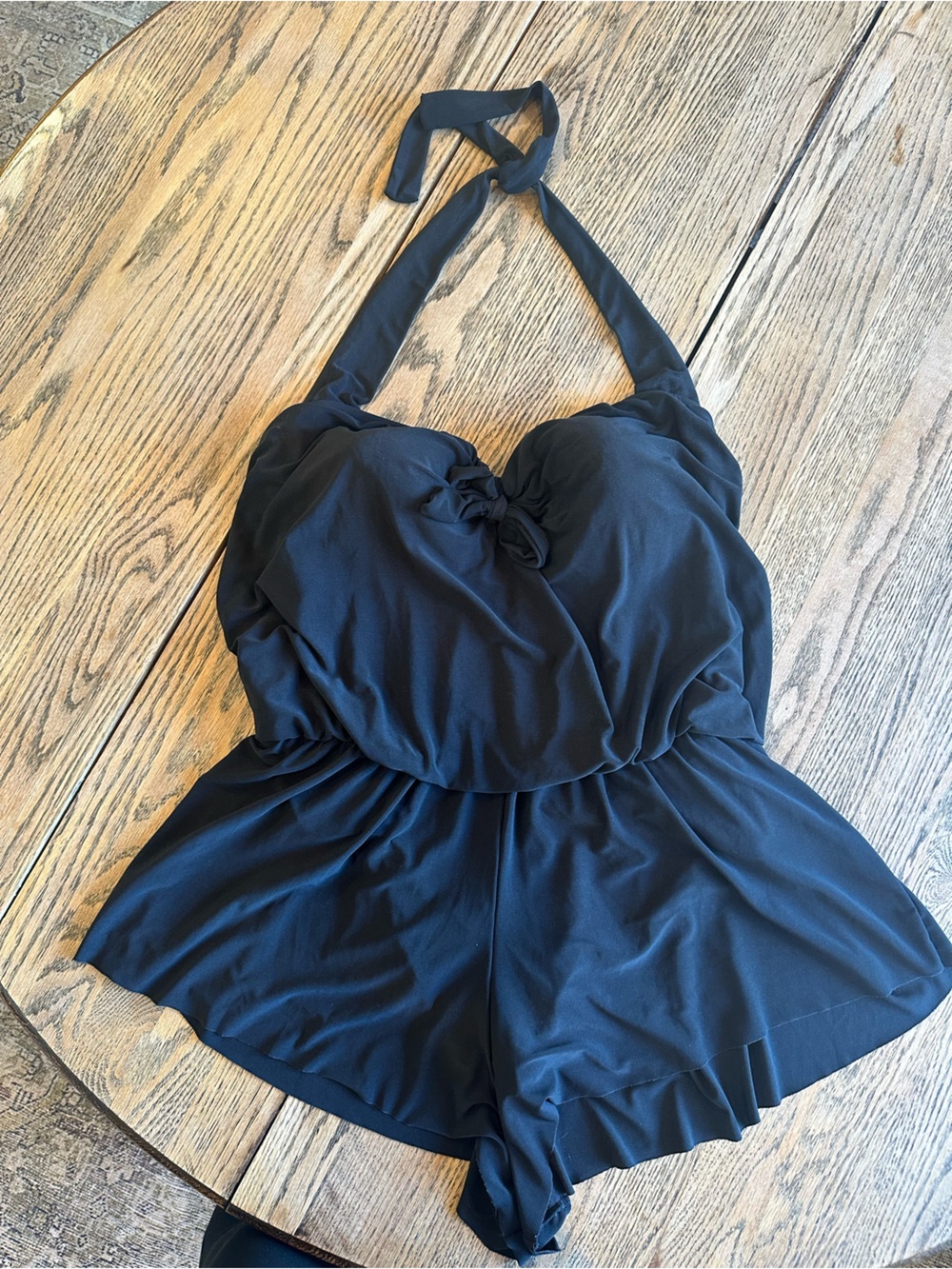 Black One-Piece Swimsuit ROMPER halter w/ built-in shorts
